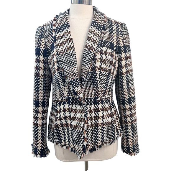 Ann Taylor Jackets & Blazers - ANN TAYLOR Houndstooth Tweed Fringe Blazer Size 12